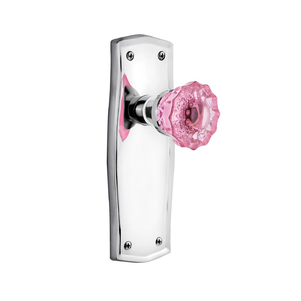 Nostalgic Warehouse PRACRP Colored Crystal Prairie Plate Passage Crystal Pink Glass Door Knob in Bright Chrome